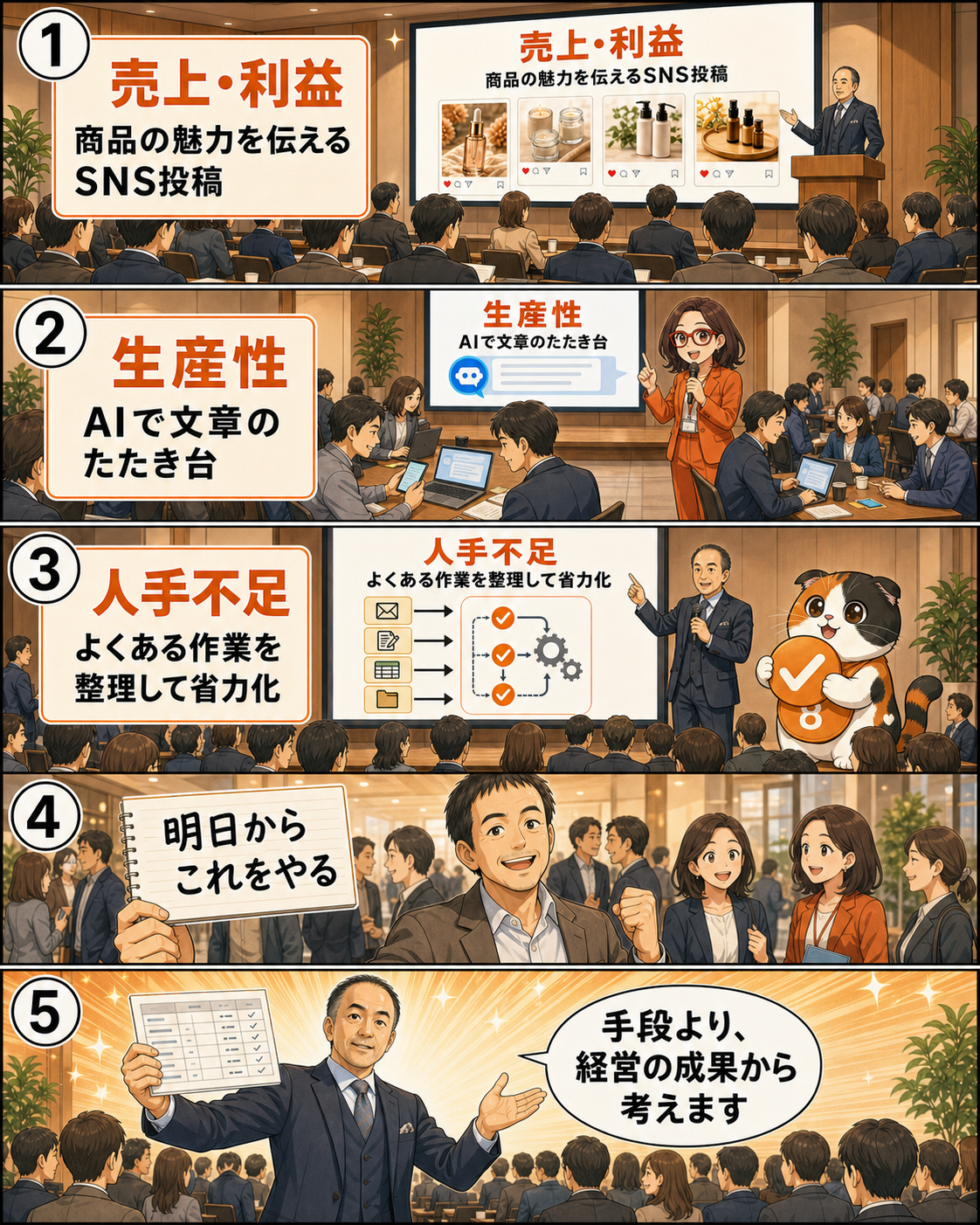セミナー企画担当者が坂田誠へ参加者と趣旨を相談する場面