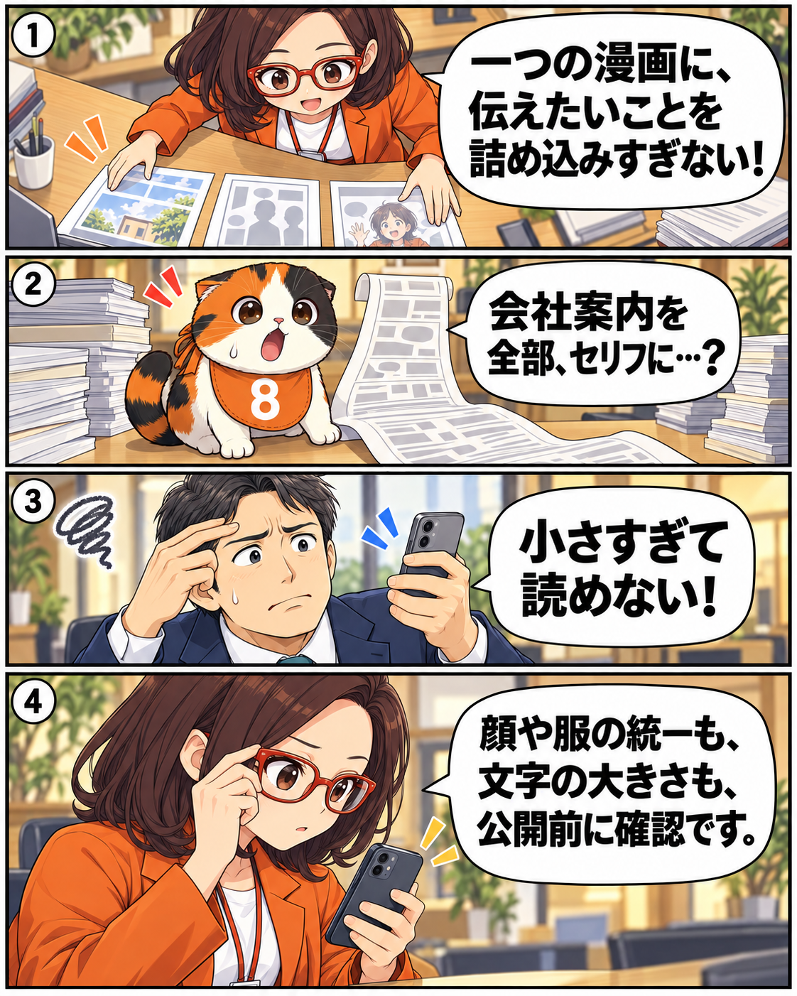 AI漫画の文字の大きさと人物の統一をスマートフォンで確認する漫画