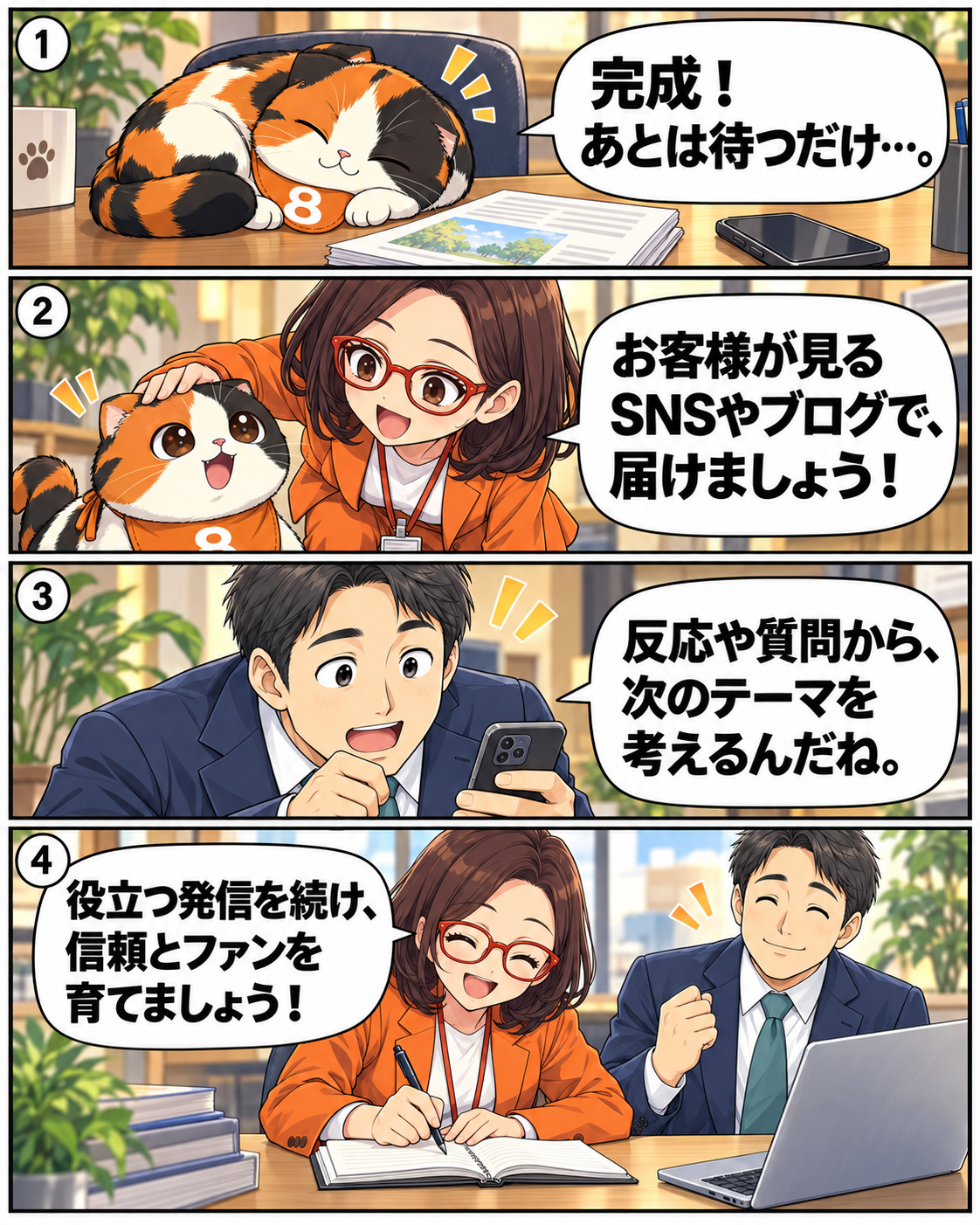 AI漫画をSNSやブログで届け、反応や質問を次の発信に活かす漫画