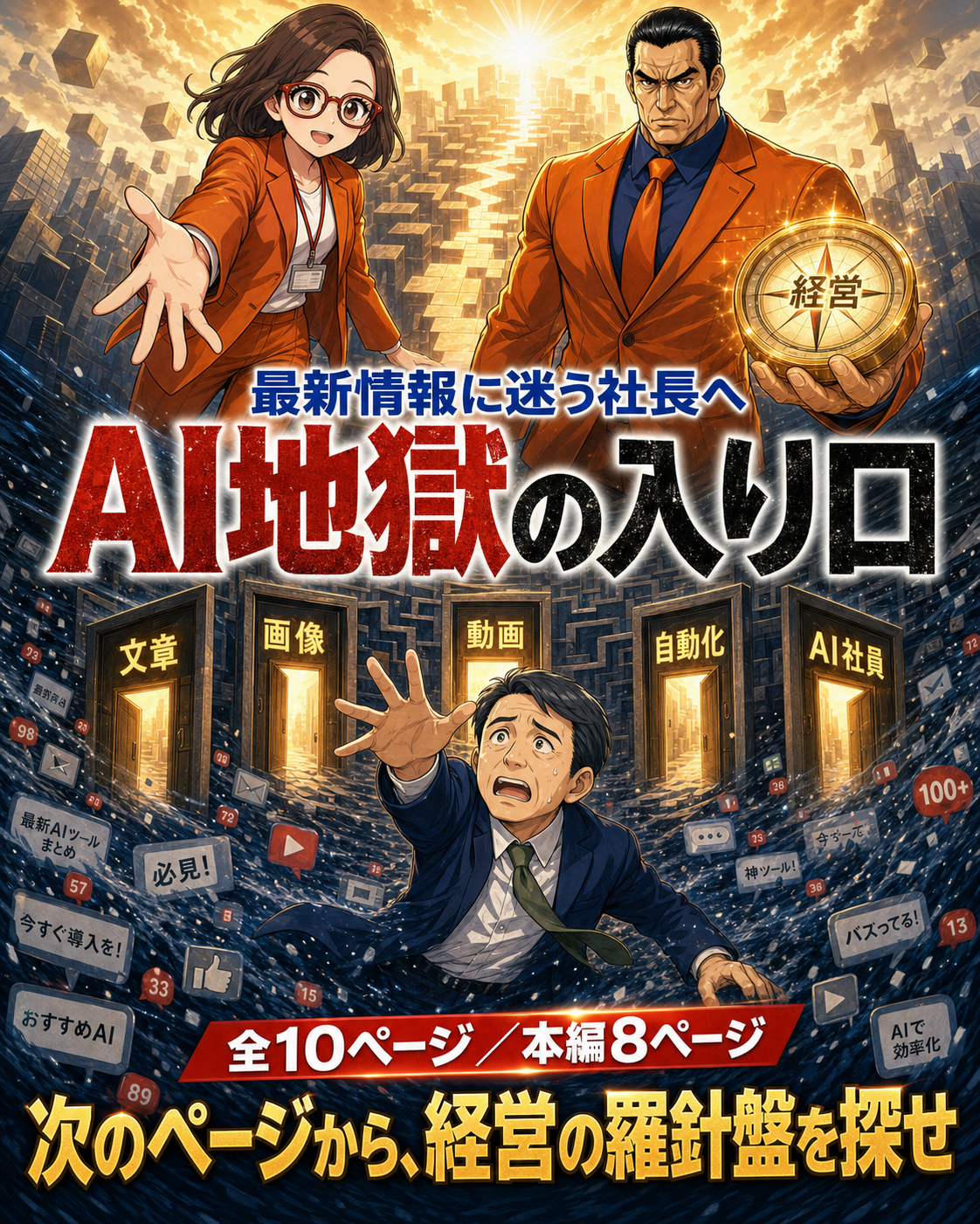 AI情報の洪水に迷う50代社長へ菊理はちこと坂田誠が羅針盤を差し出す漫画「AI地獄の入り口」の表紙