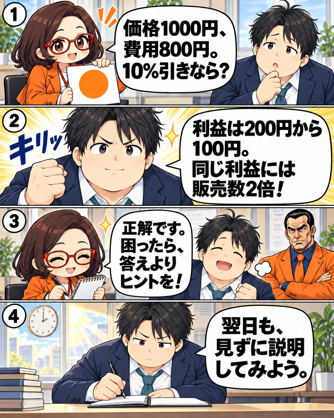 費用が800円に変わった類題を浅井が自力で考え、AIにはヒントを求め、翌日思い出す練習につなげる漫画。